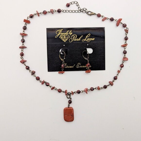 Vintage Jewels by Park Lane- Red Jasper Necklace & earrings Set- Retro - Picture 3 of 5